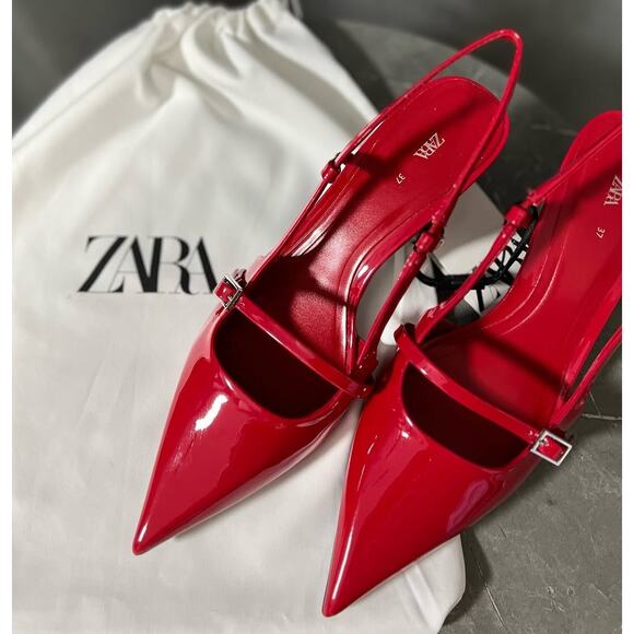 ZARA Red Patent Kitten Heels NWT | Viral Slingback Pumps - Picture 5 of 16